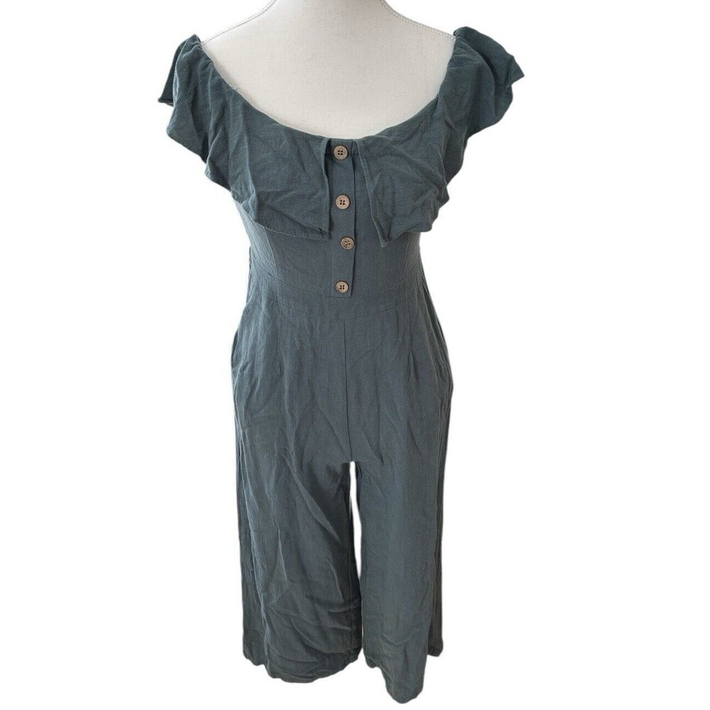 Lulus June Bloom Dk Green Culotte Summer Vacation Jumpsuit Size S Off Shoulder